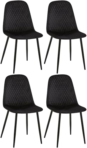 CLP 4er Set Stühle Giverny I Samt I Stoff I Mit Ziernähten I Mit Bodenschonern, Farbe:schwarz, Material:Samt von CLP