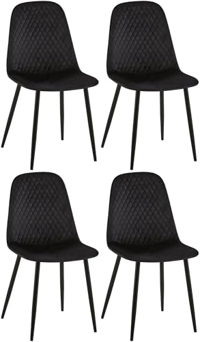 CLP 4er Set Esszimmerstuhl gepolstert Giverny, Stoffstuhl mit Ziernähten und Bodenschonern, Sessel belastbar bis 150 kg, Farbe:schwarz, Material:Samt von CLP