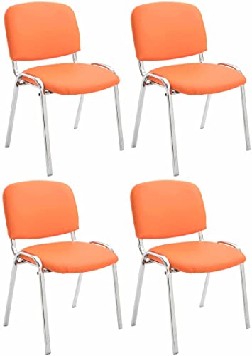 CLP 4er Set Stühle Ken Chrom Kunstleder I Gepolsterte Sitze I Stapelbar, Farbe:orange von CLP