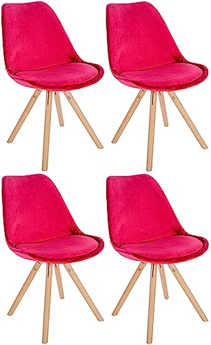 CLP 4er Set Stühle Sofia mit Samtbezug und hochwertiger Polsterung I Besucherstühle mit robustem 4-Fuß Holzgestell, Farbe:rot, Gestell Farbe:Natura (rund) von CLP