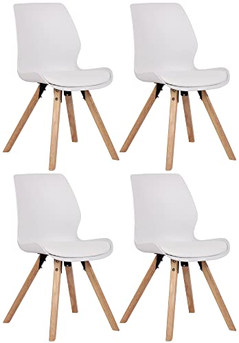 CLP 4er Set Stuhl Luna Kunststoff I Stoff I Samt I Kunstleder I Lehnstuhl mit Holzgestell, Farbe:weiß, Material:Kunststoff von CLP