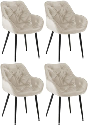 CLP 4er Set Stuhl Tanna Samt I Gesteppter Polsterstuhl I Esszimmerstuhl Mit Bodenschonern, Farbe:Creme CLP 4er Set Stuhl Tanna Samt I Gesteppter Polsterstuhl I Esszimmerstuhl Mit Bodenschonern, Farbe:Creme von CLP