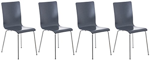 CLP 4er-Set Wartezimmerstuhl Pepe mit ergonomisch geformten Holzsitz und Metallgestell I 4X Konferenzstuhl erhältlich, Farbe:grau von CLP