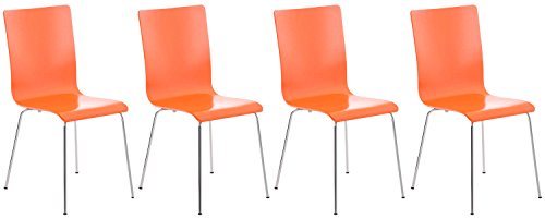 CLP 4er-Set Wartezimmerstuhl Pepe mit ergonomisch geformten Holzsitz und Metallgestell I 4X Konferenzstuhl erhältlich, Farbe:orange von CLP