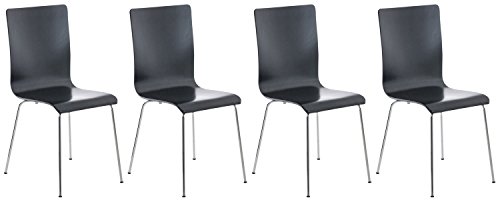 CLP 4er-Set Wartezimmerstuhl Pepe mit ergonomisch geformten Holzsitz und Metallgestell I 4X Konferenzstuhl erhältlich, Farbe:schwarz von CLP