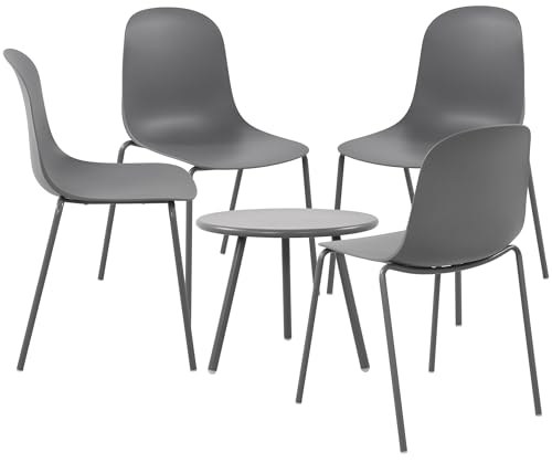 CLP 4er Sitzgruppe Berdin I Garten-Set 4X Stuhl stapelbar und 1x Tisch I Outdoor-Set wetterfest und UV-beständig I Gartenmöbel, Farbe:dunkelgrau von CLP