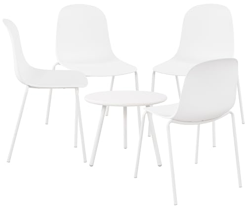 CLP 4er Sitzgruppe Berdin I Garten-Set 4X Stuhl stapelbar und 1x Tisch I Outdoor-Set wetterfest und UV-beständig I Gartenmöbel, Farbe:weiß von CLP