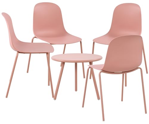 CLP 4er Sitzgruppe Mindin I Garten-Set 4X Stuhl stapelbar und 1x Tisch I Outdoor-Set wetterfest und UV-beständig I Gartenmöbel, Farbe:pink von CLP