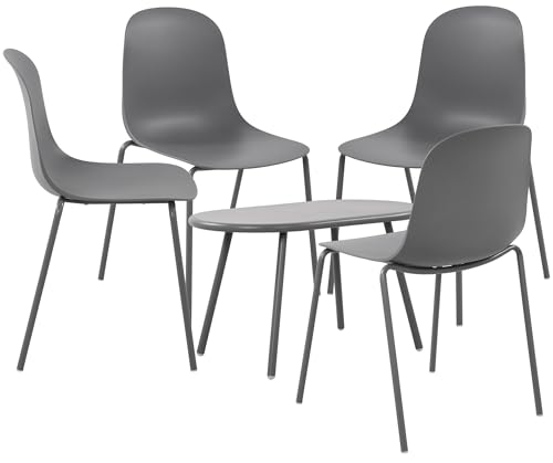 CLP 4er Sitzgruppe Veldin I Garten-Set 4X Stuhl stapelbar und 1x Tisch I Outdoor-Set wetterfest und UV-beständig I Gartenmöbel, Farbe:dunkelgrau von CLP