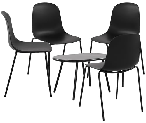 CLP 4er Sitzgruppe Veldin I Garten-Set 4X Stuhl stapelbar und 1x Tisch I Outdoor-Set wetterfest und UV-beständig I Gartenmöbel, Farbe:schwarz von CLP