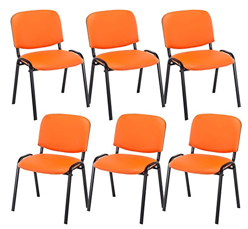 CLP 6er Set Besucherstuhl Ken Kunstleder I Stapelstuhl Mit Robustem Metallgestell I Polsterstuhl Mit Rückenlehne, Farbe:orange von CLP