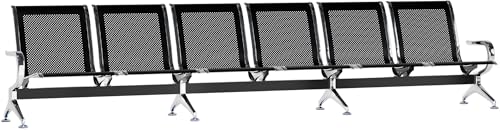 CLP 6er Wartebank Airport I Sitzbank für 6 Personen I Robuste Wartestühle mit Metallgestell in Chrom-Optik I mit Rückenlehne, Farbe:schwarz von CLP