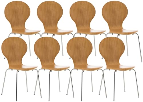 CLP 8 x Stapelstuhl Diego I Ergonomischer Konferenzstuhl Mit Holzsitz Und Metallgestell I Stapelbarer Stuhl Mit Pflegeleichter Sitzfläche, Farbe:Eiche von CLP