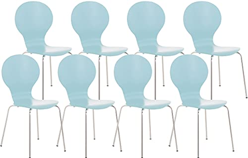 CLP 8 x Stapelstuhl Diego I Ergonomischer Konferenzstuhl Mit Holzsitz Und Metallgestell I Stapelbarer Stuhl Mit Pflegeleichter Sitzfläche, Farbe:hellblau von CLP