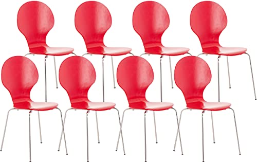 CLP 8 x Stapelstuhl Diego I Ergonomischer Konferenzstuhl Mit Holzsitz Und Metallgestell I Stapelbarer Stuhl Mit Pflegeleichter Sitzfläche, Farbe:rot von CLP