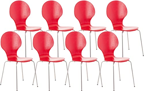 CLP 8 x Stapelstuhl Diego I Ergonomischer Konferenzstuhl Mit Holzsitz Und Metallgestell I Stapelbarer Stuhl Mit Pflegeleichter Sitzfläche, Farbe:rot CLP 8 x Stapelstuhl Diego I Ergonomischer Konferenzstuhl Mit Holzsitz Und Metallgestell I Stapelbarer Stuhl Mit Pflegeleichter Sitzfläche, Farbe:rot von CLP