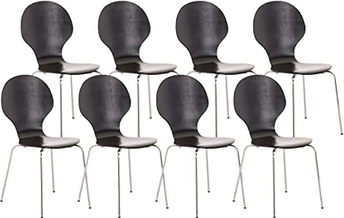 CLP 8 x Stapelstuhl Diego I Ergonomischer Konferenzstuhl Mit Holzsitz Und Metallgestell I Stapelbarer Stuhl Mit Pflegeleichter Sitzfläche, Farbe:schwarz von CLP
