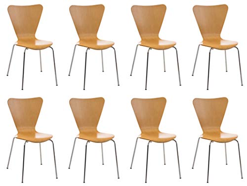 CLP 8X Konferenzstuhl Calisto mit Holzsitz und stabilem Metallgestell I 8X platzsparender Stuhl mit Einer Sitzhöhe von: 45 cm, Farbe:Natura von CLP
