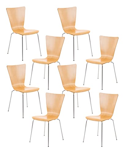 CLP 8X Stapelstuhl Aaron Mit Holzsitz Und Metallgestell I 8 x Stuhl Mit Pflegeleichter Sitzfläche I Set Mit 8 Stühlen, Farbe:Natur von CLP