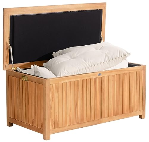 CLP Auflagenbox Odessa aus Teakholz I Gartentruhe für Kissen und Auflagen I In verschiedenen Größen erhältlich, Farbe:Teak, Größe:140 cm von CLP