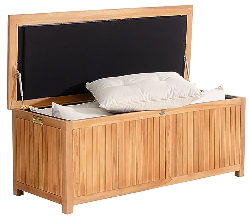 CLP Auflagenbox Odessa aus Teakholz I Gartentruhe für Kissen und Auflagen I In verschiedenen Größen erhältlich, Farbe:Teak, Größe:160 cm von CLP