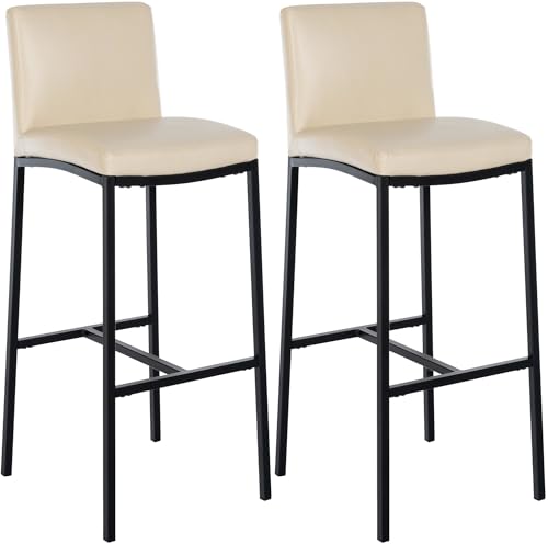 CLP Barhocker 2er Set, Barstuhl Freeport mit Rückenlehne und gepolstertem Sitz mit Fußablage in Kunstleder und Stoff, Farbe:Creme, Material:Kunstleder von CLP
