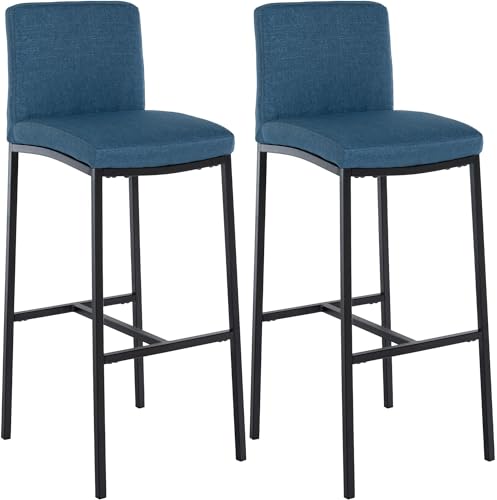 CLP Barhocker 2er Set, Barstuhl Freeport mit Rückenlehne und gepolstertem Sitz mit Fußablage in Kunstleder und Stoff, Farbe:blau, Material:Stoff CLP Barhocker 2er Set, Barstuhl Freeport mit Rückenlehne und gepolstertem Sitz mit Fußablage in Kunstleder und Stoff, Farbe:blau, Material:Stoff von CLP