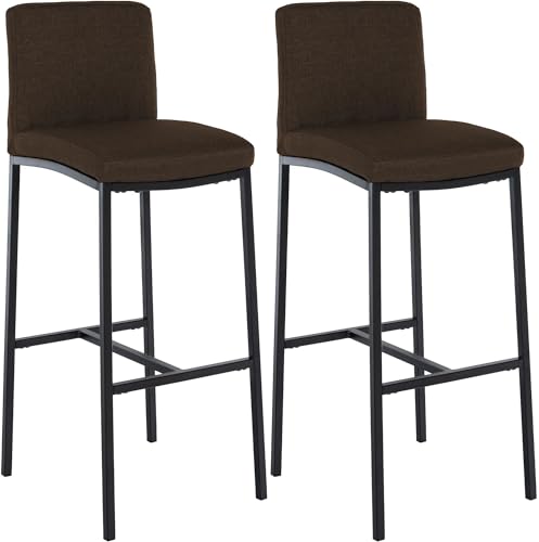 CLP Barhocker 2er Set, Barstuhl Freeport mit Rückenlehne und gepolstertem Sitz mit Fußablage in Kunstleder und Stoff, Farbe:braun, Material:Stoff von CLP