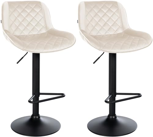 CLP Barhocker 2er Set, Barstuhl Kasson höhenverstellbar und drehbar mit Rückenlehne, modern mit Fußablage und gepolsterter Sitz, Farbe:Creme, Material:Samt von CLP