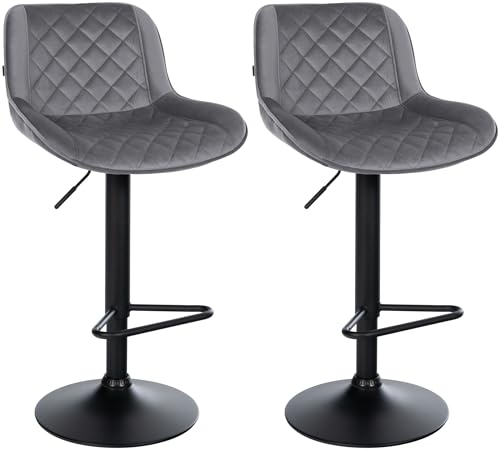 CLP Barhocker 2er Set, Barstuhl Kasson höhenverstellbar und drehbar mit Rückenlehne, modern mit Fußablage und gepolsterter Sitz, Farbe:dunkelgrau, Material:Samt von CLP