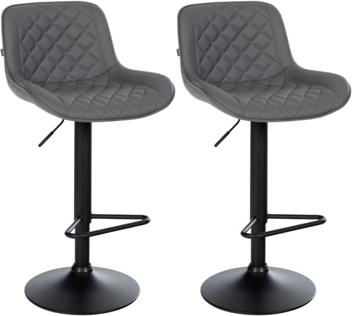 CLP Barhocker 2er Set, Barstuhl Kasson höhenverstellbar und drehbar mit Rückenlehne, modern mit Fußablage und gepolsterter Sitz, Farbe:grau, Material:Kunstleder von CLP