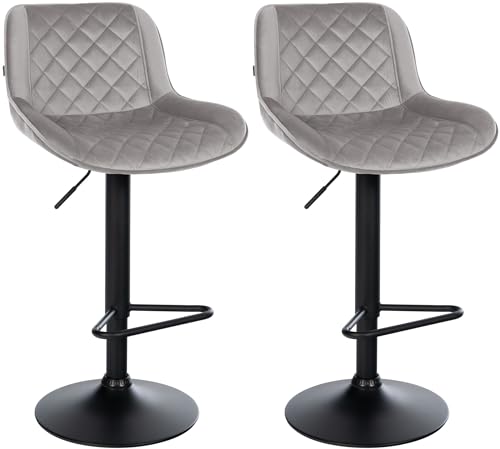 CLP Barhocker 2er Set, Barstuhl Kasson höhenverstellbar und drehbar mit Rückenlehne, modern mit Fußablage und gepolsterter Sitz, Farbe:grau, Material:Samt von CLP