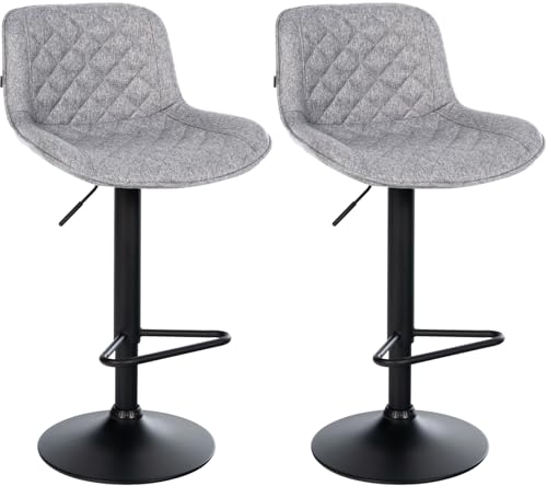 CLP Barhocker 2er Set, Barstuhl Kasson höhenverstellbar und drehbar mit Rückenlehne, modern mit Fußablage und gepolsterter Sitz, Farbe:grau, Material:Stoff von CLP