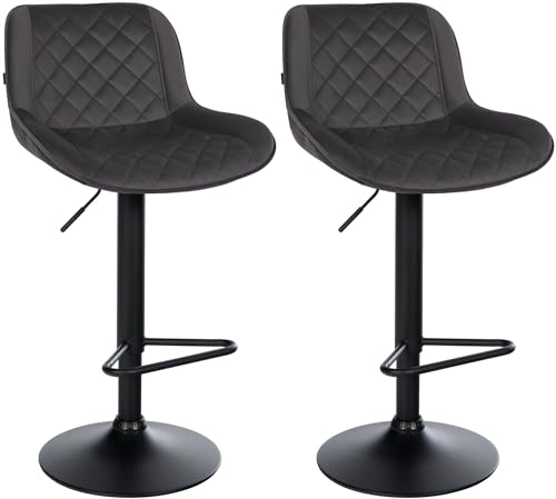 CLP Barhocker 2er Set, Barstuhl Kasson höhenverstellbar und drehbar mit Rückenlehne, modern mit Fußablage und gepolsterter Sitz, Farbe:schwarz, Material:Samt von CLP