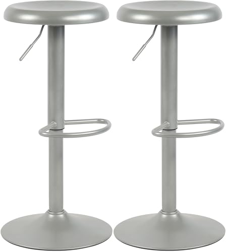 CLP Barhocker 2er Set Barstuhl Williston höhenverstellbar mit Fußablage, Tresenstuhl für die Küche, drehbar mit Bodenschoner, Farbe:Silber von CLP