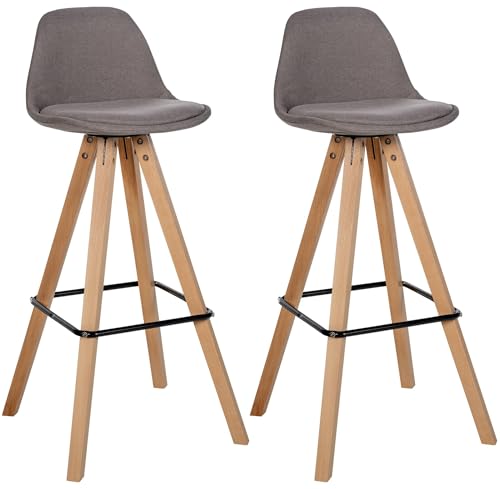 CLP Barhocker 2er Set modern Corbin Square, gepolstert mit Rückenlehne, Buchenholzgestell, Fußstütze, Tresenhocker für Küche und Hausbar, Farbe:Taupe, Gestell Farbe:Natur von CLP