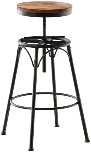CLP Barhocker Beam Industrial Style I Höhenverstellbar 70-90 cm I Holzsitz, Metallgestell mit Fußablage I Drehstuhl für Küche, Bar, Bistro, Farbe:Bronze von CLP