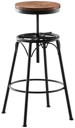 CLP Barhocker Beam Industrial Style I Höhenverstellbar 70-90 cm I Holzsitz, Metallgestell mit Fußablage I Drehstuhl für Küche, Bar, Bistro, Farbe:schwarz von CLP