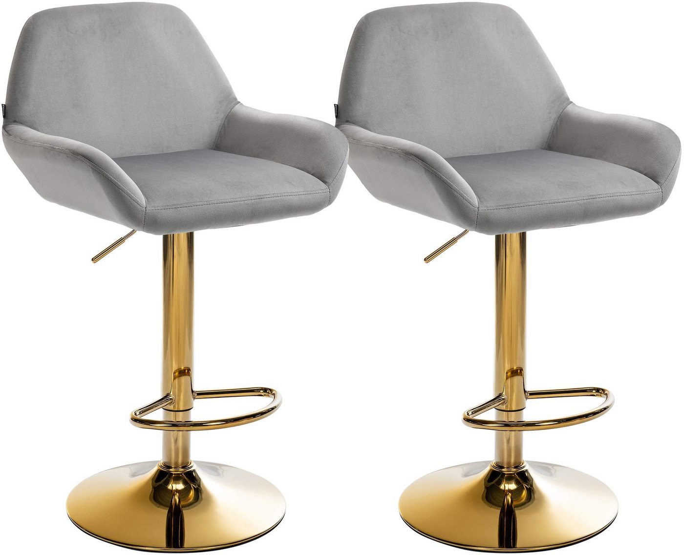 CLP Barhocker Braga (2er Set, 2 St., 2er), Samt-Bezug, Gold-Optik höhenverstellbar von CLP