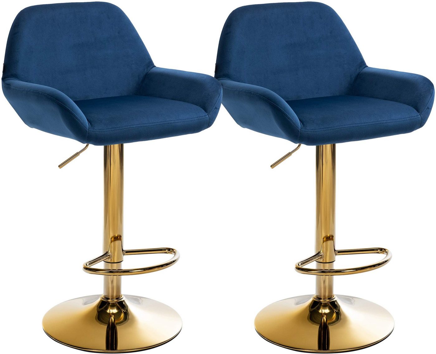 CLP Barhocker Braga (2er Set, 2 St., 2er), Samt-Bezug, Gold-Optik höhenverstellbar von CLP