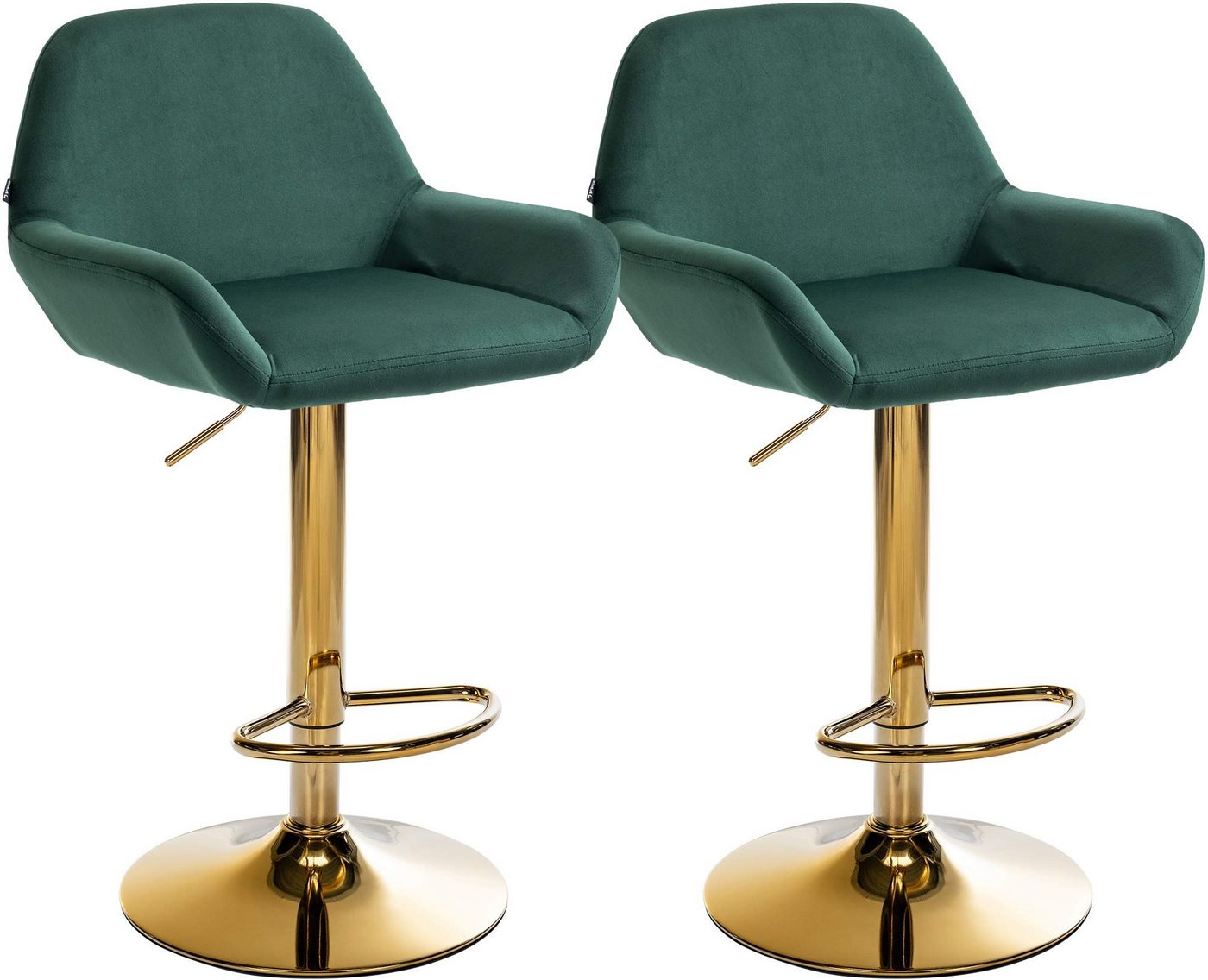 CLP Barhocker Braga (2er Set, 2 St., 2er), Samt-Bezug, Gold-Optik höhenverstellbar von CLP