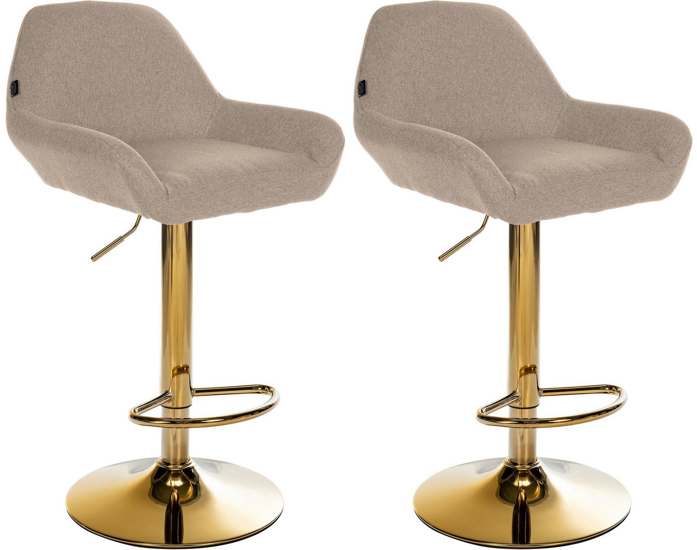 CLP Barhocker Braga (2er Set, 2 St., 2er), Stoffbezug, Gold-Optik, höhenverstellbar von CLP