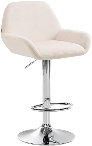 CLP Barhocker Braga Samtbezug mit Metallgestell I Höhenverstellbar und 360 drehbar I Moderner Barstuhl mit Fußstütze für Küche und Bar, Farbe:Creme, Gestell Farbe:Chrom von CLP