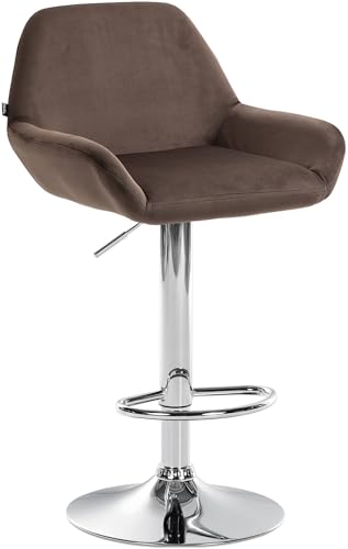 CLP Barhocker Braga Samtbezug mit Metallgestell I Höhenverstellbar und 360 drehbar I Moderner Barstuhl mit Fußstütze für Küche und Bar, Farbe:braun, Gestell Farbe:Chrom von CLP