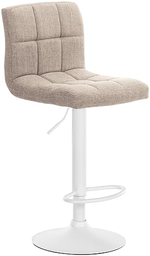 CLP Barhocker Calma Stoff I Barstuhl Höhenverstellbar I Um 360° Drehbar Mit Rückenlehne Für Bistro Und Küche, Farbe:Creme, Gestell Farbe:weiß von CLP