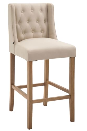 CLP Barhocker Cassandra I Thekenhocker Mit Vierfußgestell Aus Kautschukholz Und Fußstütze I Tresenstuhl Mit Gestepptem Stoffbezug, Farbe:Creme, Gestell Farbe:antik-hell von CLP