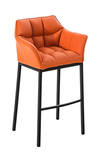 CLP Barhocker DAMASO Kunstleder mit 4-Fuß Gestell I Barstuhl mit Lehne I Tresenhocker mit Edelstahlgestell, Farbe:orange, Gestell Farbe:schwarz von CLP