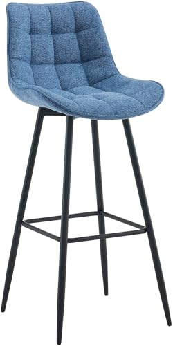 CLP Barhocker Dartford I Gepolsterter Barstuhl I Tresenhocker mit Metall-Gestell und Rückenlehne, Farbe:blau, Material:Stoff von CLP