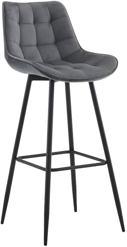 CLP Barhocker Dartford I Gepolsterter Barstuhl I Tresenhocker mit Metall-Gestell und Rückenlehne, Farbe:dunkelgrau, Material:Samt CLP Barhocker Dartford I Gepolsterter Barstuhl I Tresenhocker mit Metall-Gestell und Rückenlehne, Farbe:dunkelgrau, Material:Samt von CLP