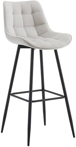 CLP Barhocker Dartford I Gepolsterter Barstuhl I Tresenhocker mit Metall-Gestell und Rückenlehne, Farbe:grau, Material:Samt von CLP